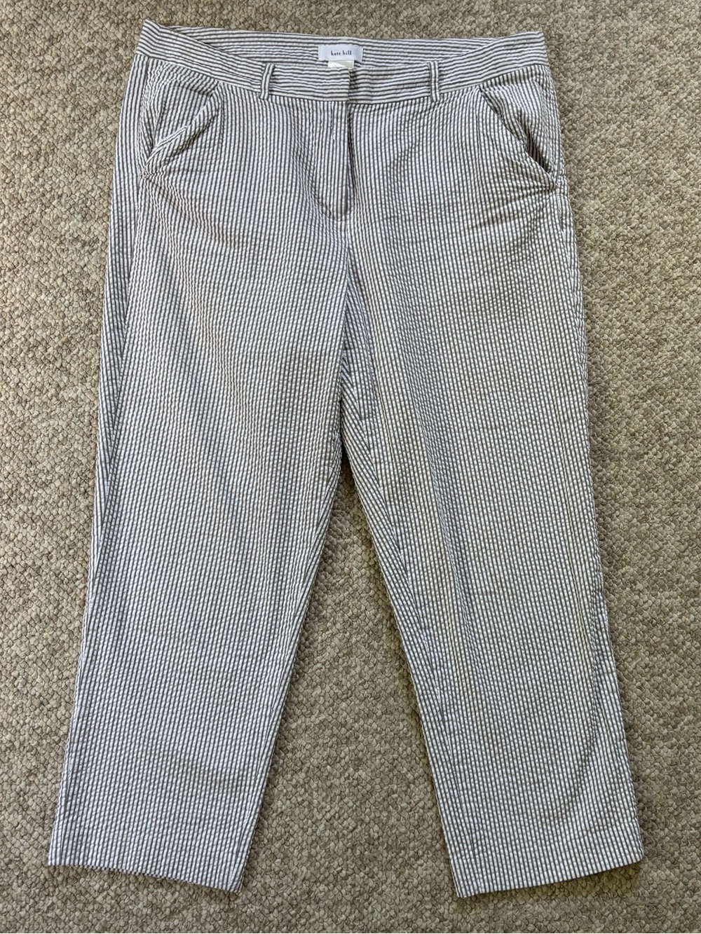 kate hill Cotton Seersucker crop/ankle size 12 PANTS - Gray/White striped